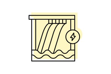 Enerji tasarrufu Hidroelektrik renk gölge ince çizgi simgesi, vektör, piksel mükemmel, illüstratör dosyası