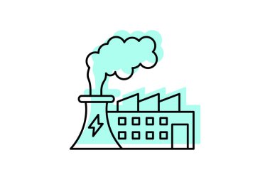 Enerji Tasarruf Fabrikası renk gölge ince çizgi simgesi, vektör, piksel mükemmel, illüstratör dosyası