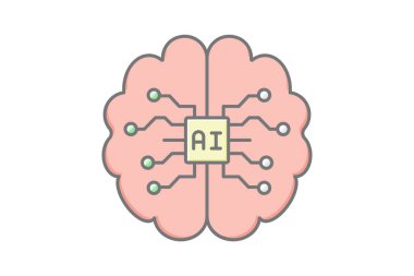 Ai Beyin doğrusal renk simgesi, vektör, piksel mükemmel, illüstratör dosyası