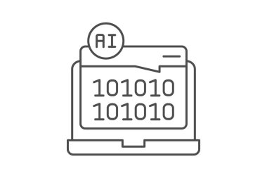 Ai Programlama Kodu İnce çizgi simgesi, vektör, piksel mükemmel, illüstratör dosyası