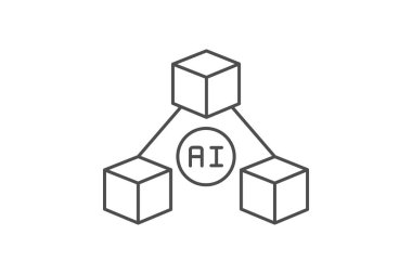Ai Blockchain ince çizgi simgesi, vektör, piksel mükemmel, illüstratör dosyası