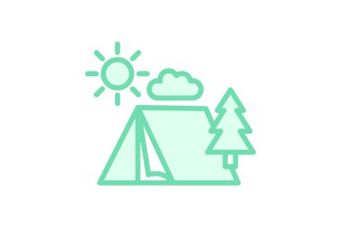 Kamp simgesi, açık hava, doğa, macera, seyahat duotone satır simgesi, düzenlenebilir vektör simgesi, piksel mükemmel, illüstratör ai dosyası