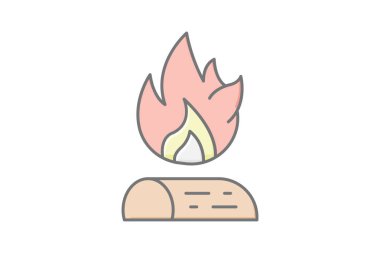 Kamp ateşi simgesi, ateş, kamp, açık hava, doğa çizgisel renk simgesi, düzenlenebilir vektör simgesi, piksel mükemmel, illüstratör ai dosyası