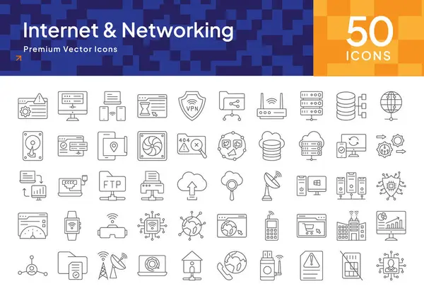 Dijital İletişim, Web Çözümleri ve Veri Yönetimi için Ağ ve İnternet Bağlantısı Simgeleri