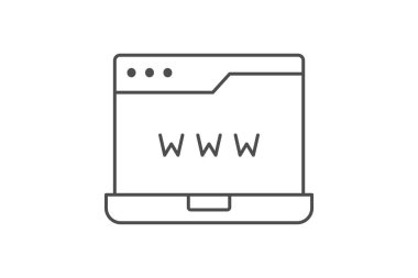 Dizüstü bilgisayar web sitesi ince çizgi simgesi, vektör, piksel mükemmel, illüstratör dosyası