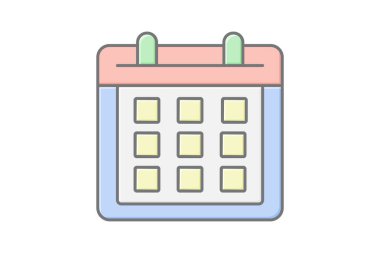 Takvim doğrusal renk simgesi, vektör, piksel mükemmel, illüstratör dosyası