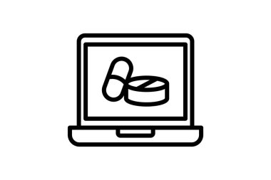 Çevrimiçi Eczane satırı simgesi, vektör, piksel mükemmel, illüstratör dosyası