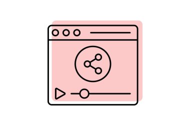 Video paylaşım renk gölge ince çizgi simgesi, vektör, piksel mükemmel, illüstratör dosyası