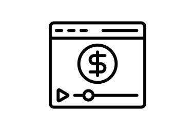 Video Monetizatio çizgi simgesi, vektör, piksel mükemmel, illüstratör dosyası
