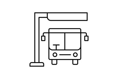 Otobüs Durağı İnce simgesi, vektör, piksel mükemmel, illüstratör dosyası