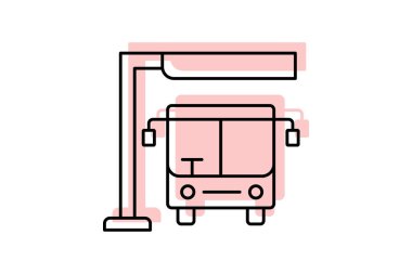 Otobüs Durağı renk gölge ince çizgi simgesi, vektör, piksel mükemmel, illüstratör dosyası