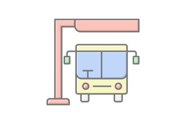 Otobüs Durağı doğrusal renk simgesi, vektör, piksel mükemmel, illüstratör dosyası