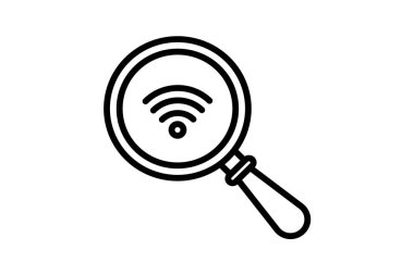 Büyüteç Wi-Fi İşaret Hattı simgesi, vektör, piksel mükemmel, illüstratör dosyası