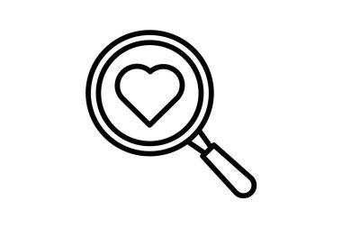 Büyüteç Kalp çizgisi simgesi, vektör, piksel mükemmel, illüstratör dosyası