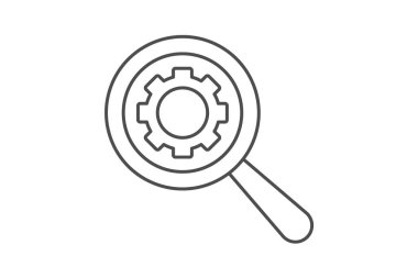 Cogwheels Büyüteç İnce çizgi simgesi, vektör, piksel mükemmel, illüstratör dosyası