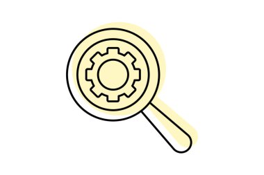 Cogwheels Büyüteç Renk Gölgesi İnce çizgi simgesi, vektör, piksel mükemmel, illüstratör dosyası