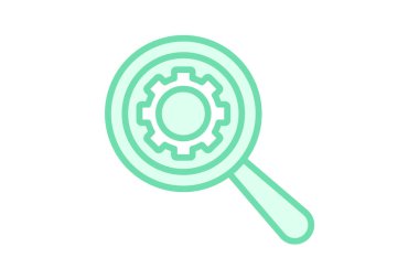 Cogwheels Büyüteç duotone çizgi simgesi, vektör, piksel mükemmel, illüstratör dosyası