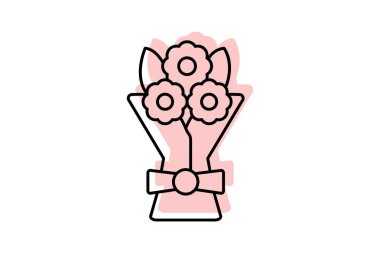 Çiçek buketi renk gölge ince çizgi simgesi, vektör, piksel mükemmel, illüstratör dosyası