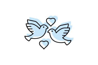 Aşk Kuşları renk gölge ince simge, vektör, piksel mükemmel, illüstratör dosyası