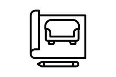 İç tasarım satır simgesi, vektör, piksel mükemmel, illüstratör dosyası