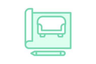 İç tasarım duoton çizgi simgesi, vektör, piksel mükemmel, illüstratör dosyası