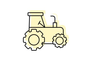 Çiftçilik Traktör renk gölge ince çizgi simgesi, vektör, piksel mükemmel, illüstratör dosyası