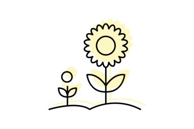 Ayçiçeği bahçesi, vektör, piksel mükemmel, illüstratör dosyası