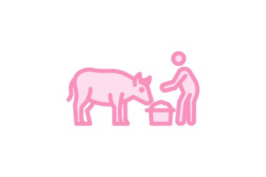 Çiftçi Besleyen İnek, vektör, piksel mükemmel, illüstratör dosyası