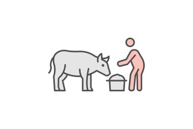 Çiftçi Besleyen İnek, vektör, piksel mükemmel, illüstratör dosyası