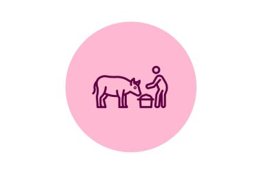 Çiftçi Besleyen İnek, vektör, piksel mükemmel, illüstratör dosyası