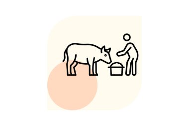 Çiftçi Besleyen İnek, vektör, piksel mükemmel, illüstratör dosyası