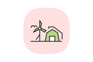 Rüzgar Türbinli Çiftlik, vektör, piksel mükemmel, illüstratör dosyası