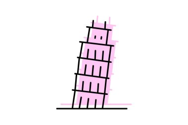 Eğik Pisa Kulesi, vektör, piksel mükemmel, illüstratör dosyası