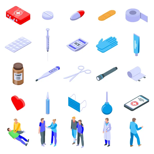 First medical aid icons set. Isometric set of first medical aid vector icons for web design isolated on white background