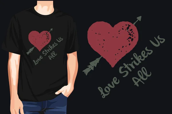 愛は愛の悲しみのすべての黒のTシャツのデザインベクトルイラストのシンボル私たちを打つ — ストックベクタ