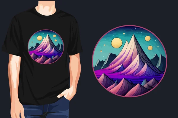 カラフルなヴィンテージ山のTシャツのデザインベクトルイラスト — ストックベクタ
