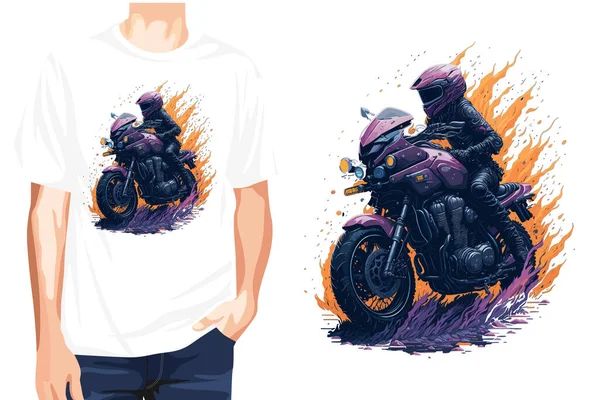 Extreme Motor Bike Racer Vector Illustration Mountain Biker Shirt — Stock Vector