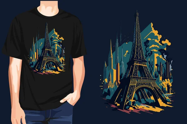 Eiffelova Věž Francouzské Ikonické Slavné Architektonické Tričko Design Vektorové Ilustrace — Stockový vektor