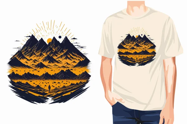 Shirt Design Mountains Sun Vector Illustration — Stock Vector