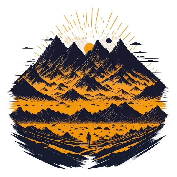 Ατελείωτος Ορίζοντας Ερήμου Βουνά Και Ήλιο — Διανυσματικό Αρχείο