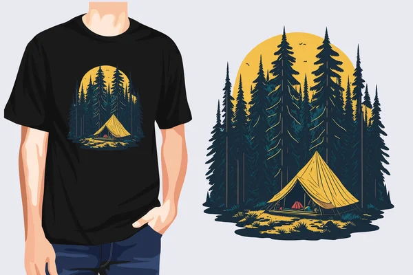 Camping Tent Forest Vector Shirt Design — Stock Vector