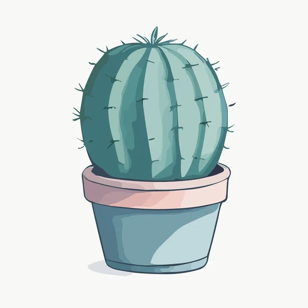 Cactus Dans Une Casserole Belle Illustration Vectorielle Cactus Vert Mignon — Image vectorielle