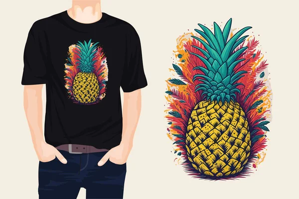 Ananász Trópusi Gyümölcs Vektor Illusztráció Póló Tervezés — Stock Vector