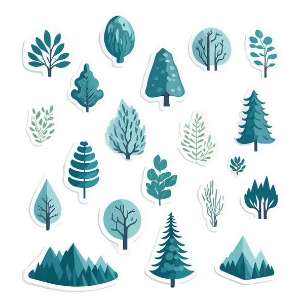 Set Elementi Forestali Disegnati Mano Illustrazione Vettoriale Stile Cartone Animato — Vettoriale Stock
