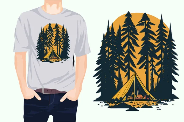 Camping Tente Dans Forêt Conception Vectorielle Shirt — Image vectorielle