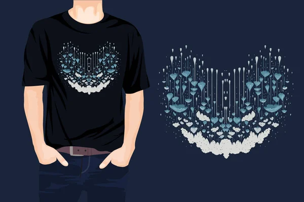 Coração Grunge Com Respingos Gotas Design Shirt Ilustração Vetorial — Vetor de Stock