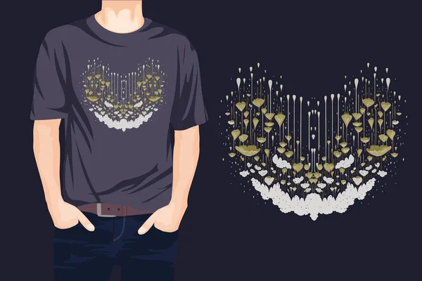 Grunge Herz Mit Spritzern Und Tropfen Shirt Design Vektorillustration — Stockvektor
