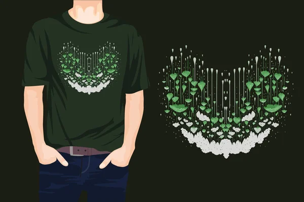Corazón Grunge Con Salpicaduras Gotas Diseño Camiseta Ilustración Vectorial — Vector de stock