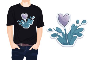 Crocuses ve leaves vektör illüstrasyon tişört tasarımı