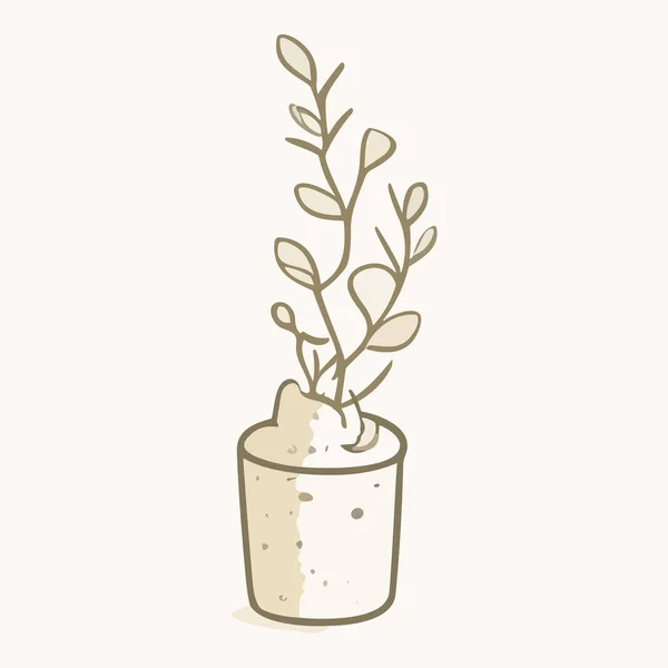 Иллюстрация Вазы Растением Плоском Стиле — стоковый вектор